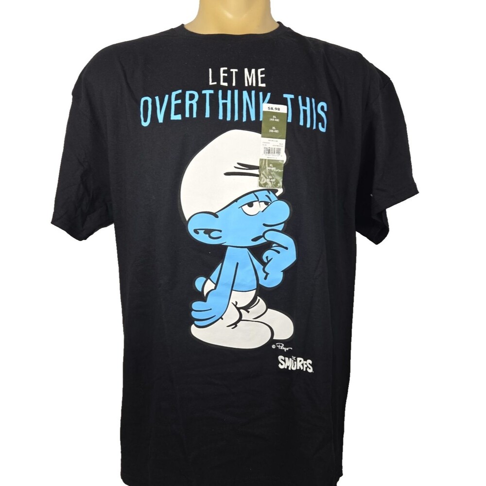 Smurfs Black T-shirt Let Me Overthink This Men's Size XL New Funny Graphic Shirt